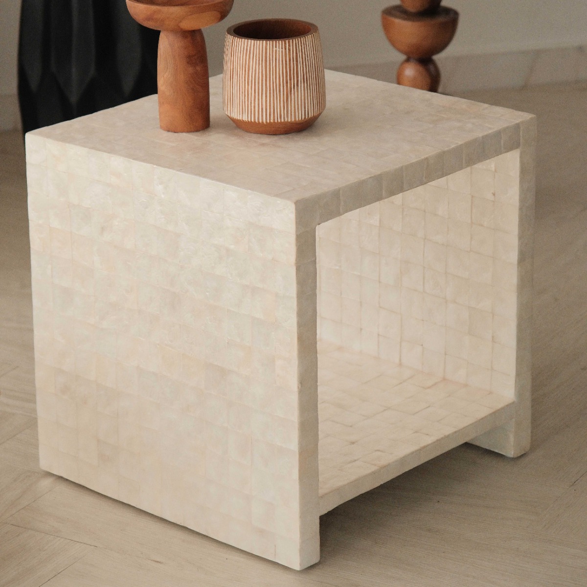 Bhavi Capiz White Side Table