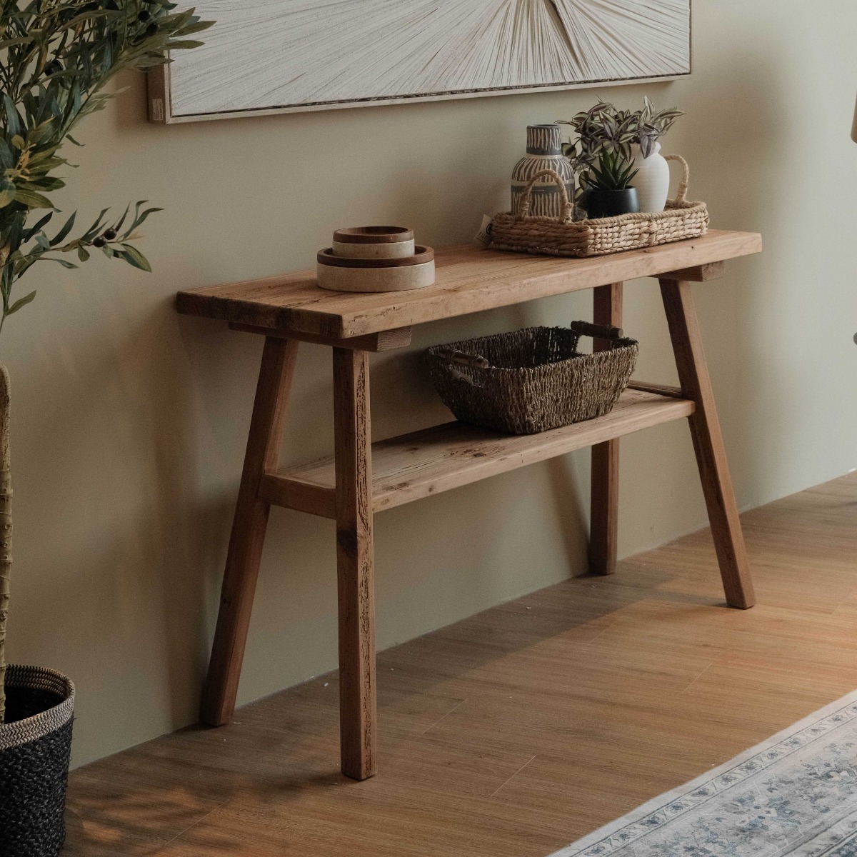 Reclaimed Wood 2-Tier Console Table