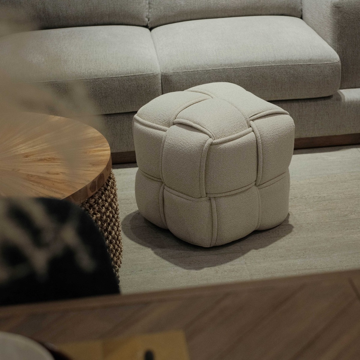 Cuboid Chiffon Beige Stool