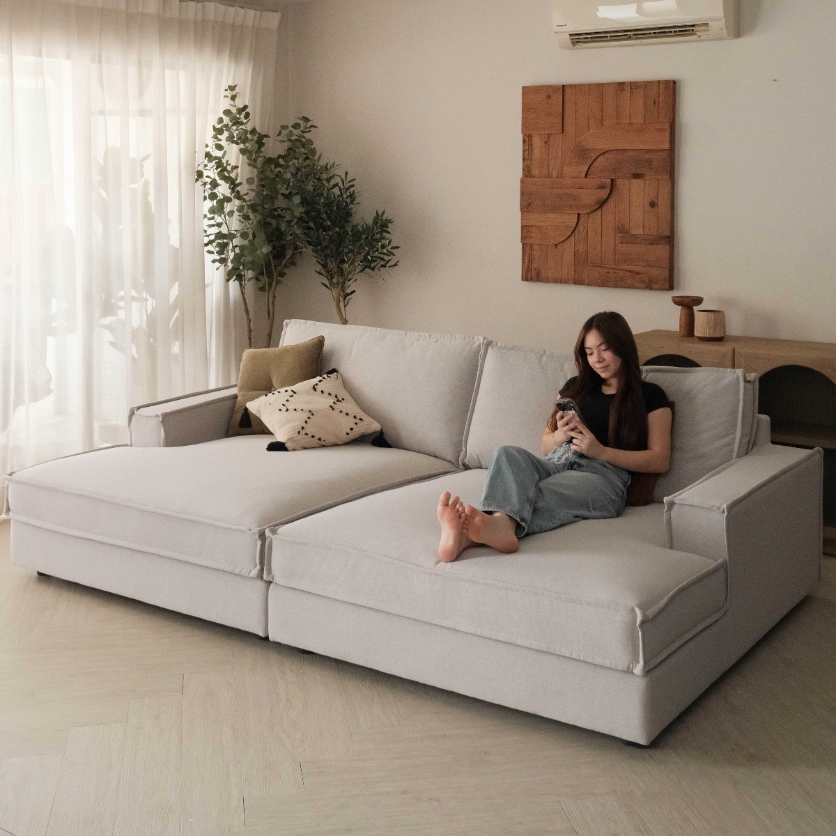 Judith Mist Grey Double Chaise Sofa