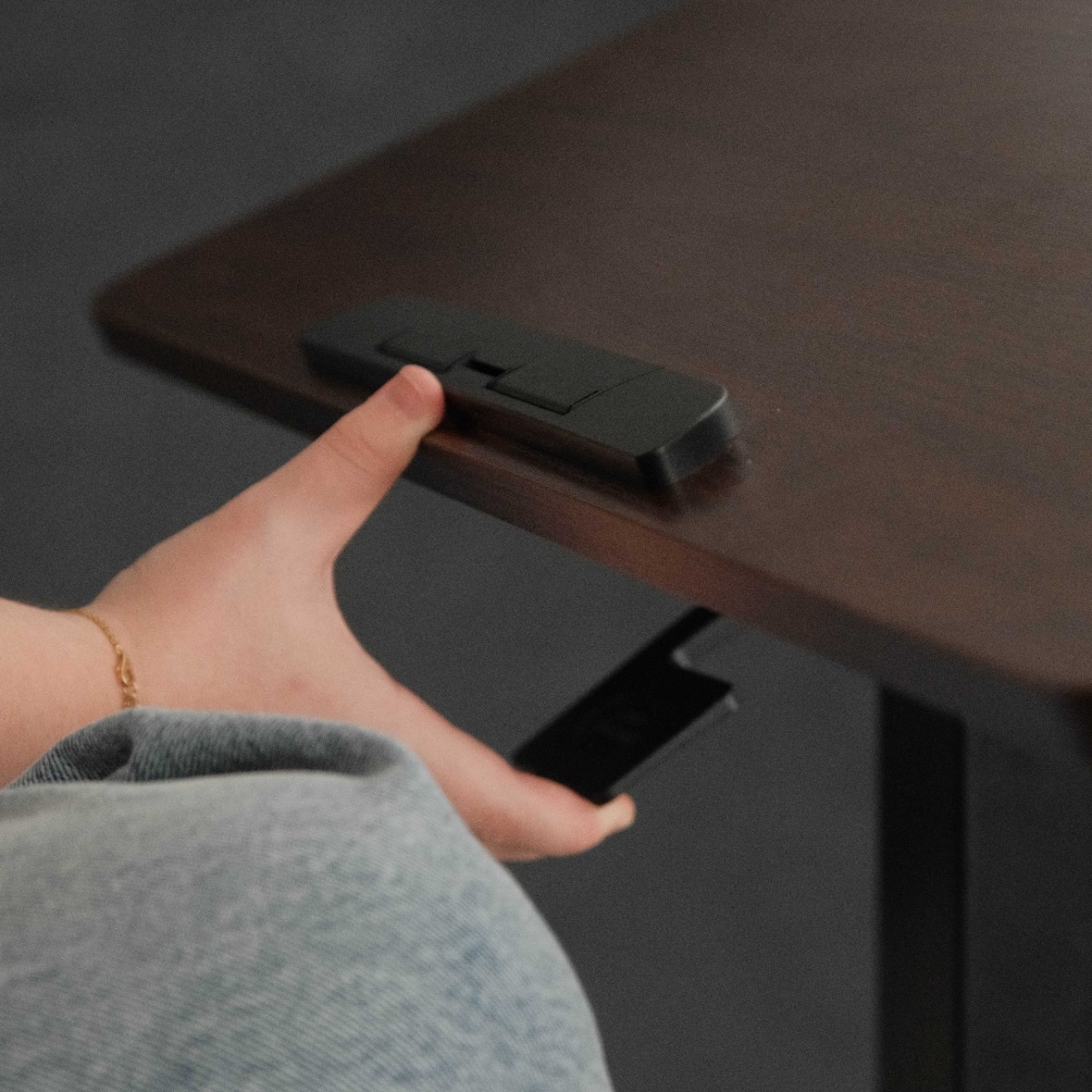 Felix Adjustable Side Table with Castors - Walnut & Matt Black