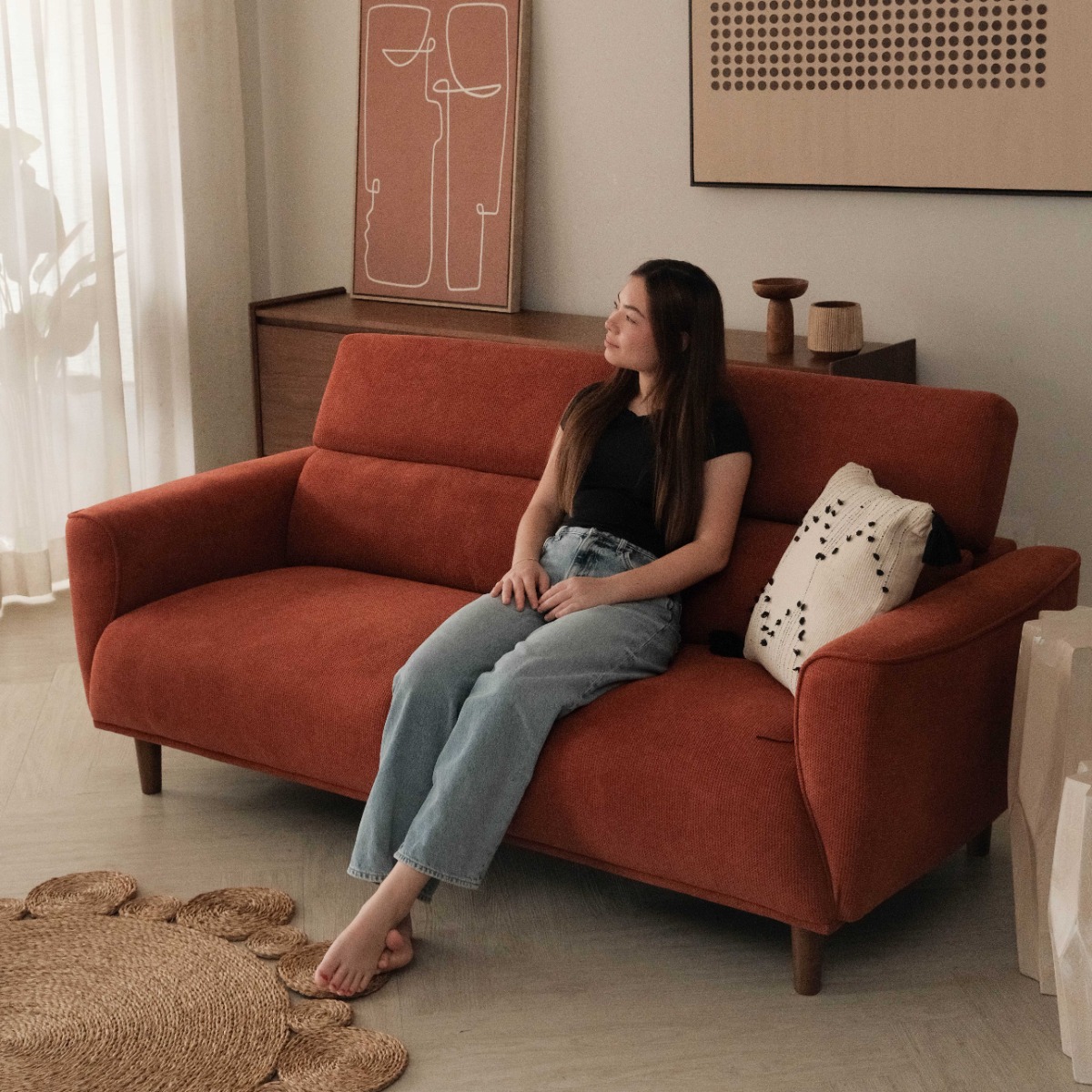 Jake Brick Red 3 Seater Sofa