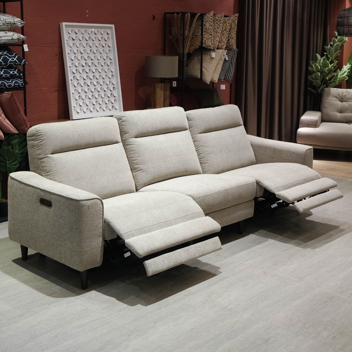Linus Stone Grey 3 Seater Double-Power Reclining Sofa