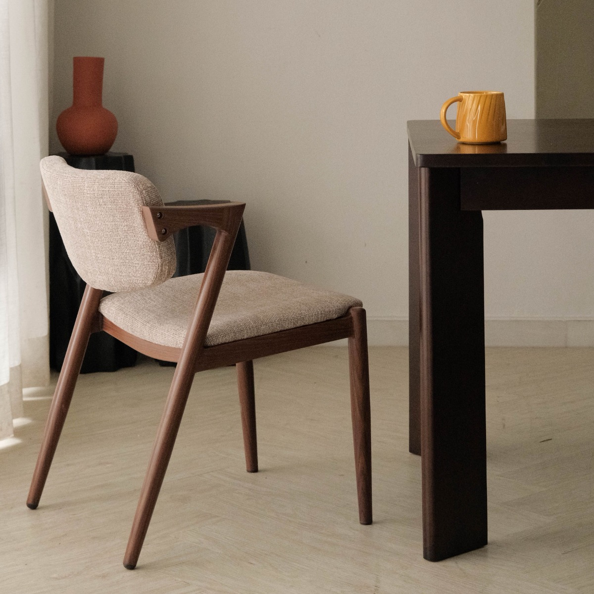Jenna Walnut Dining Chair Sand Beige