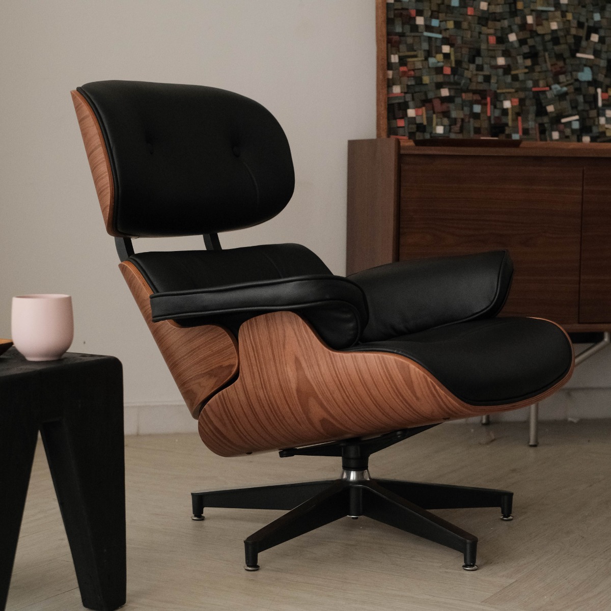 Replica Eames Lounge Chair with Ottoman - Walnut & Ebony Leather