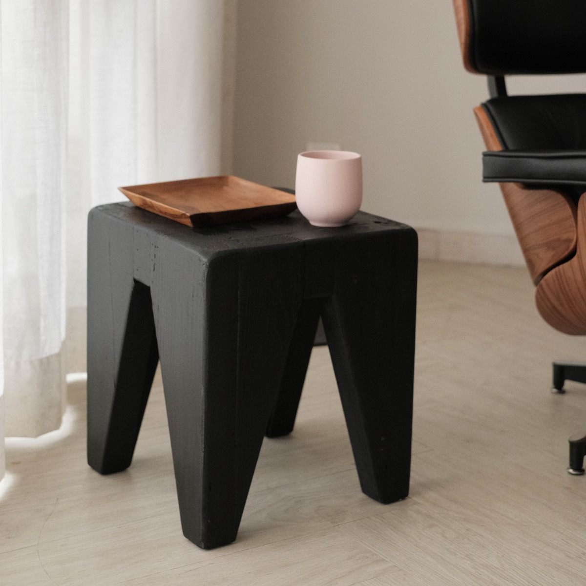 Kubo Reclaimed Wood Ebony Stool
