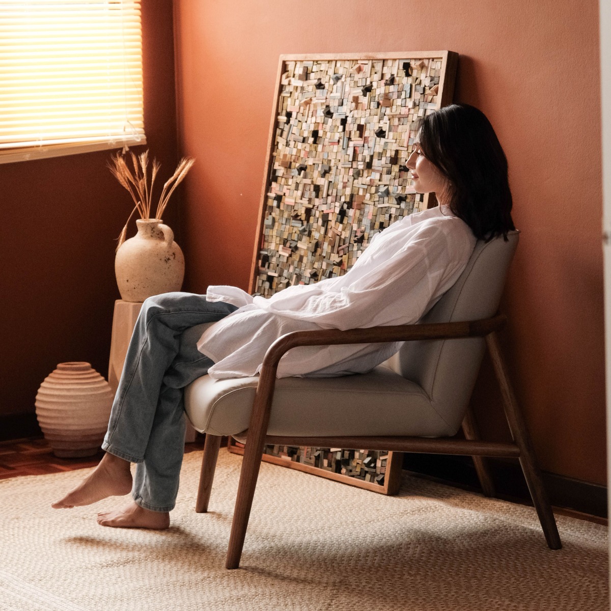 Roux Taupe Leather Lounge Chair