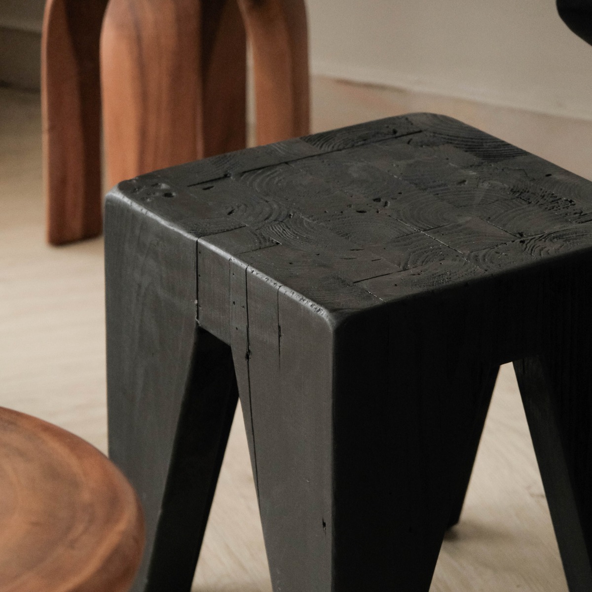 Kubo Reclaimed Wood Ebony Stool