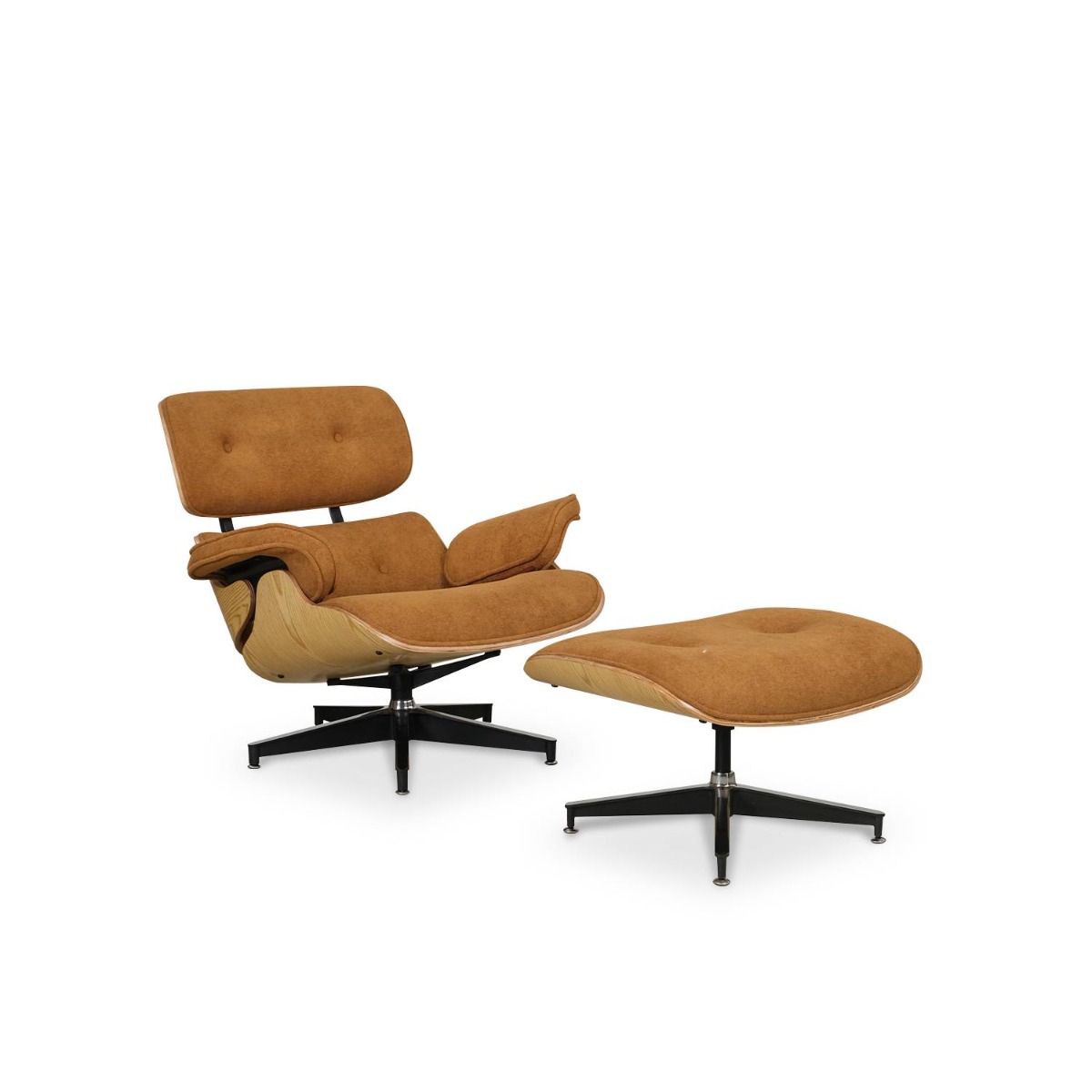 Replica Eames Lounge Chair with Ottoman - Oak & Camel Brown