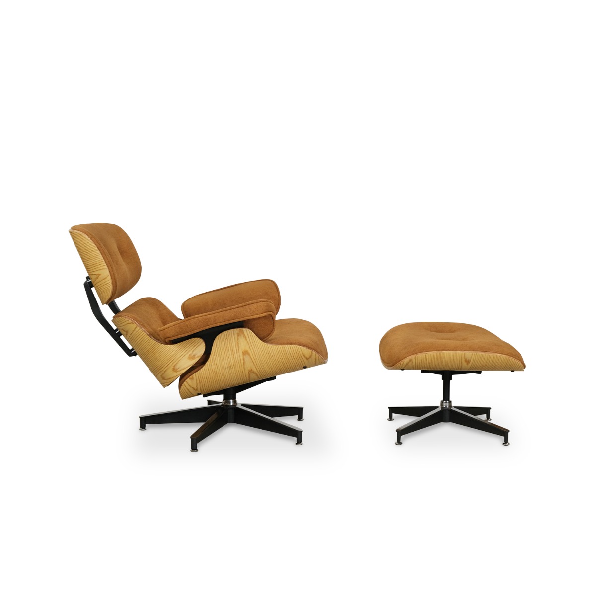 Replica Eames Lounge Chair with Ottoman - Oak & Camel Brown