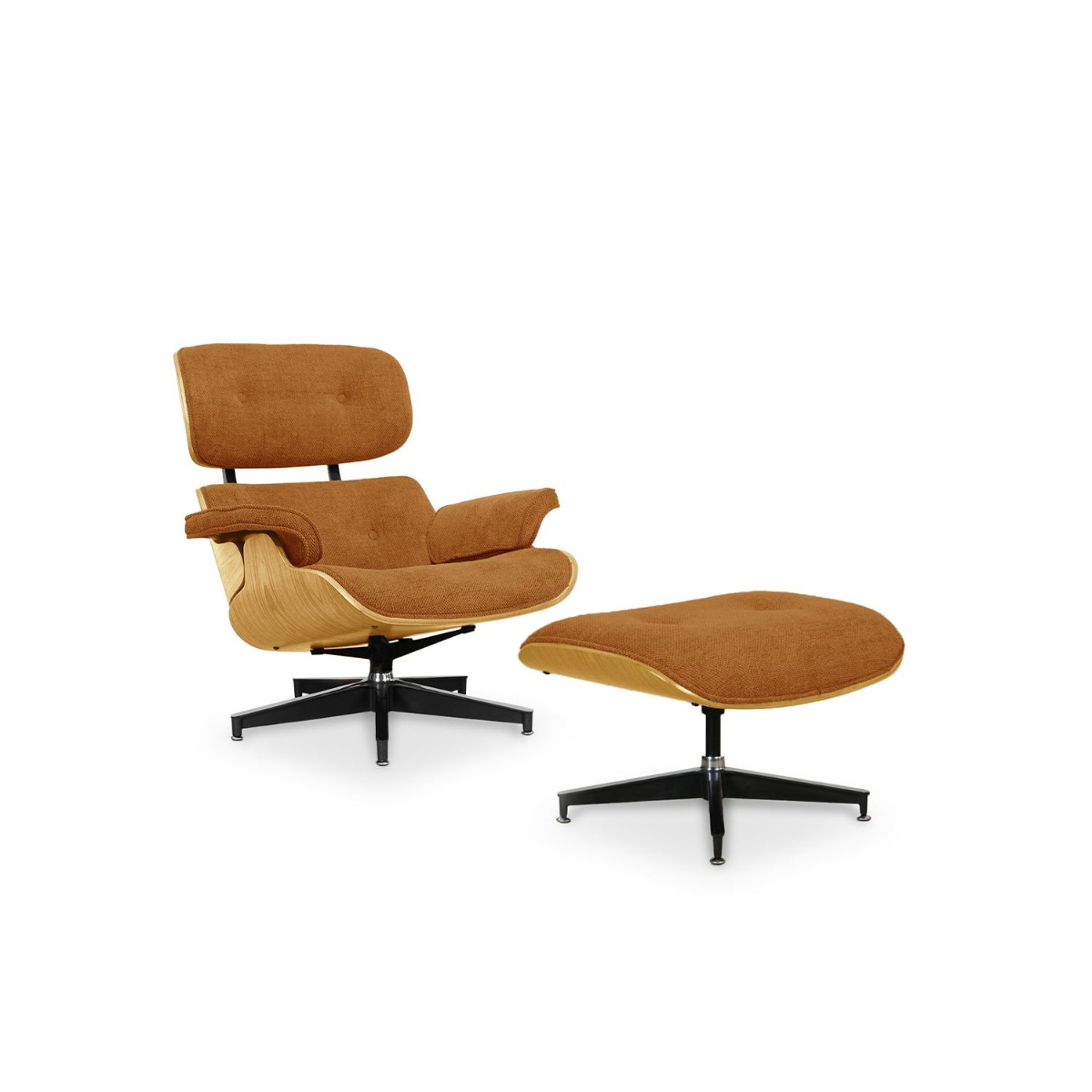 Replica Eames Lounge Chair with Ottoman - Oak & Camel Brown