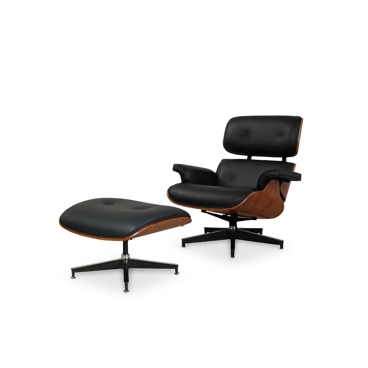 Replica Eames Lounge Chair with Ottoman - Walnut & Ebony Leather