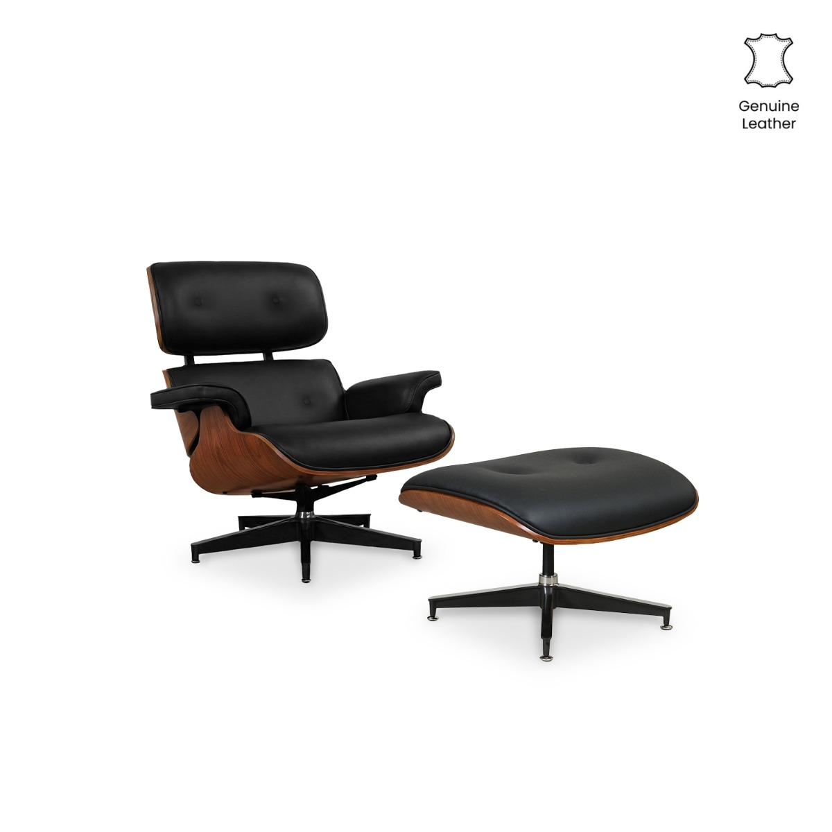 Replica Eames Lounge Chair with Ottoman - Walnut & Ebony Leather