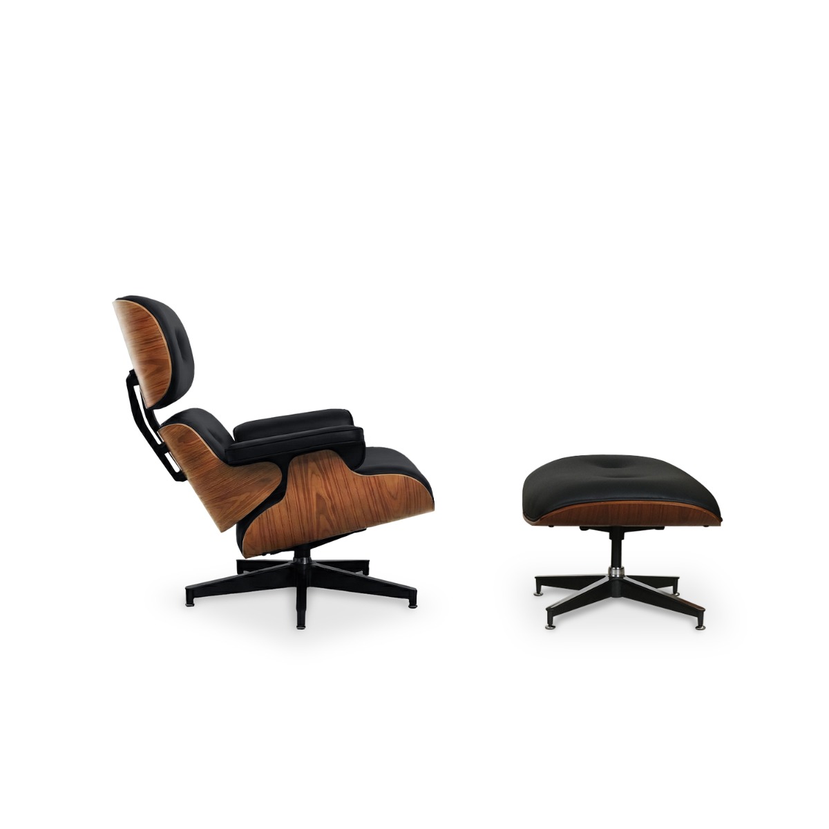 Replica Eames Lounge Chair with Ottoman - Walnut & Ebony Leather
