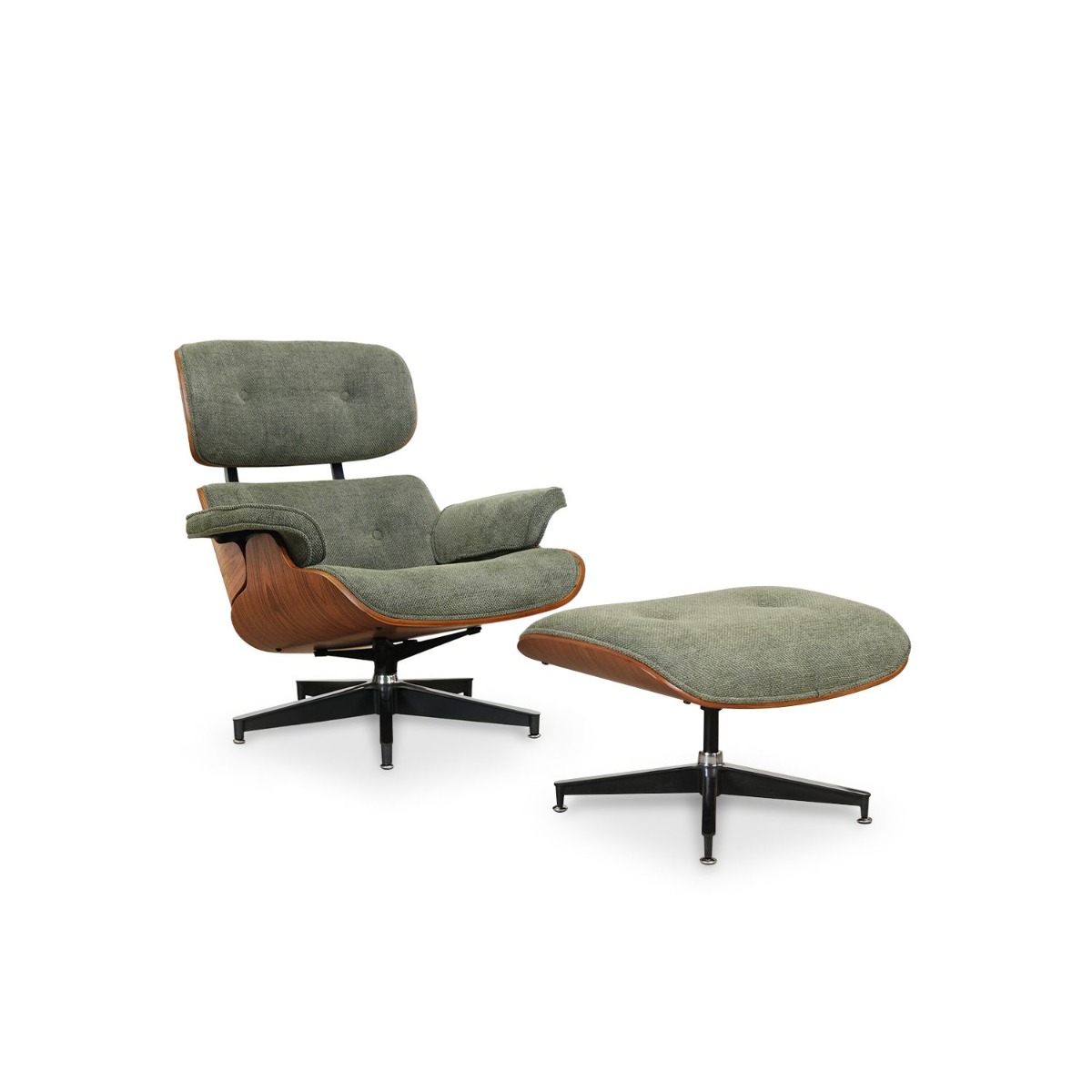 Replica Eames Lounge Chair with Ottoman - Walnut & Retro Green