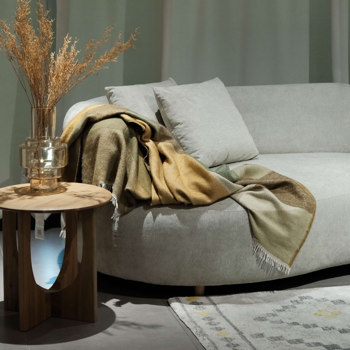 Cleona Sand Grey Curve 4 Seater Sofa