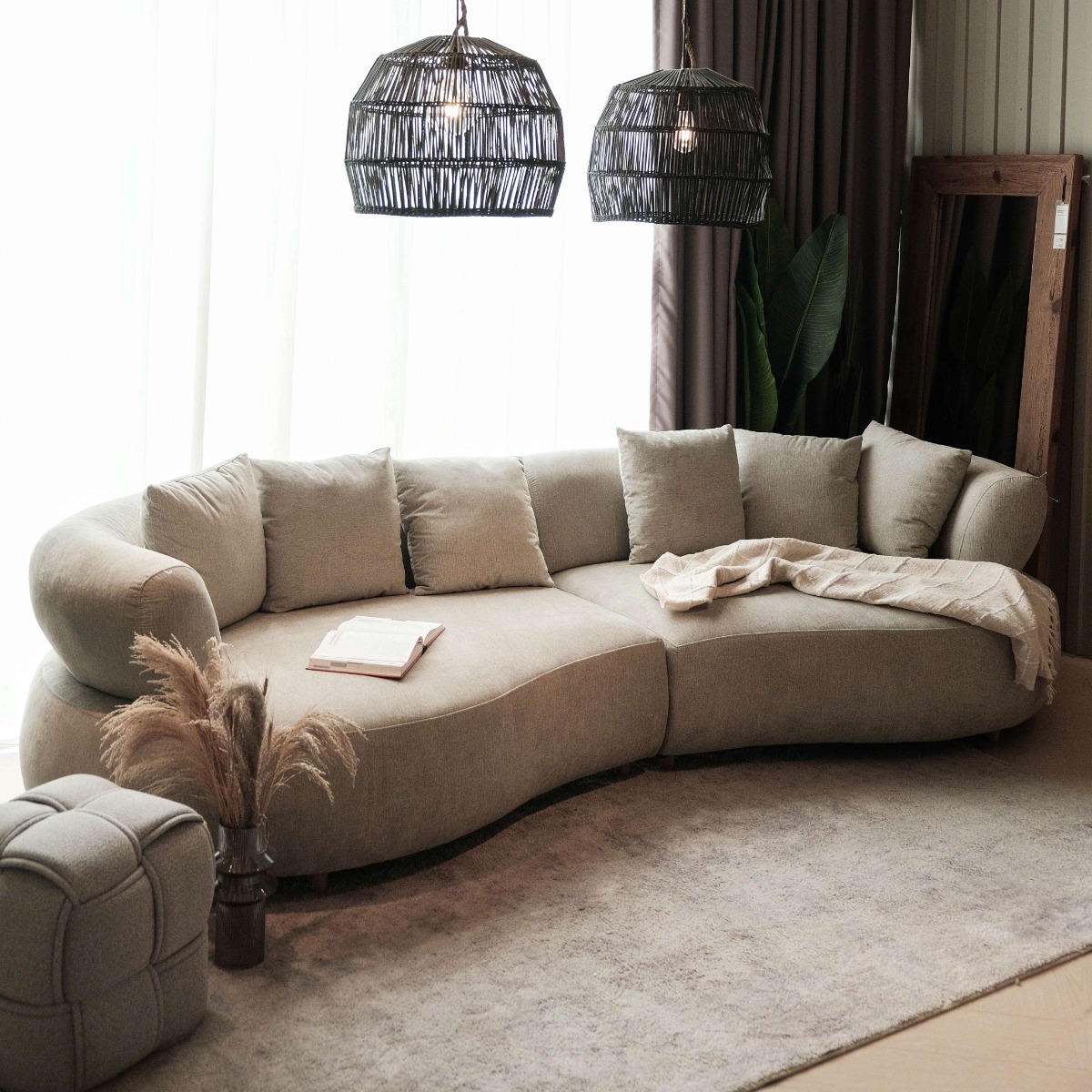 Cleona Sand Grey Curve 4 Seater Sofa