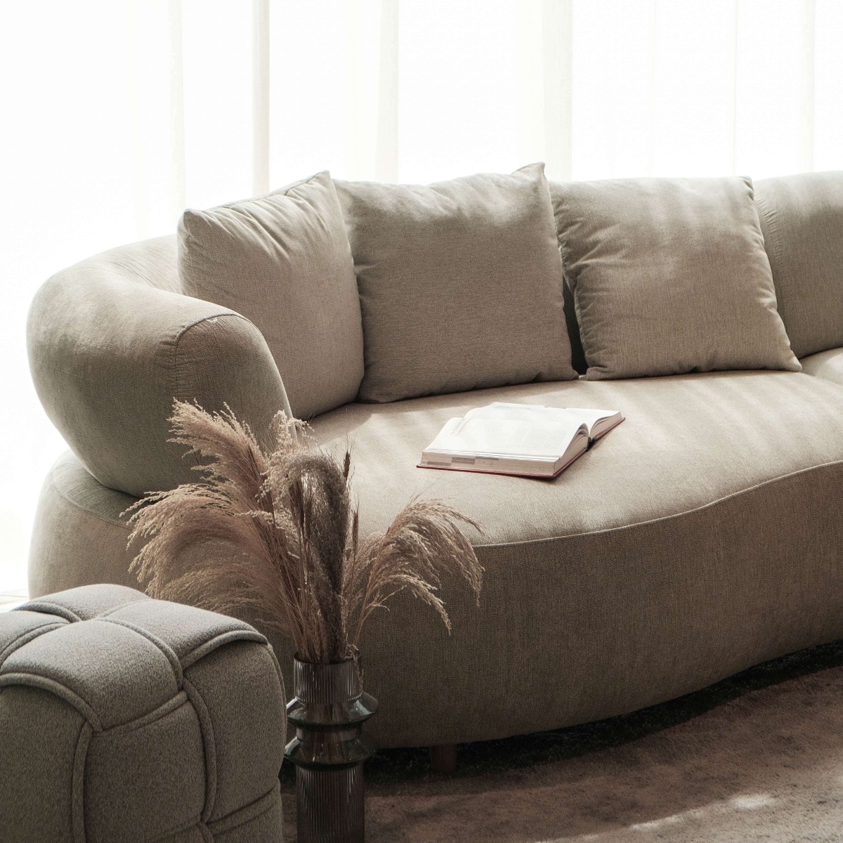 Cleona Sand Grey Curve 4 Seater Sofa