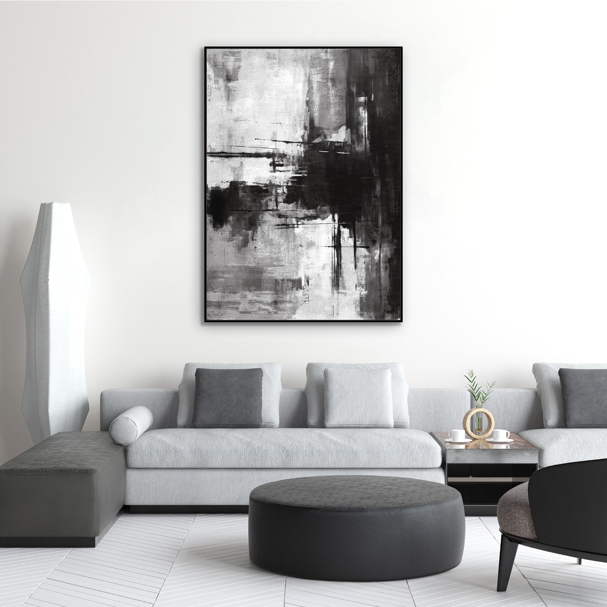 Framed Canvas 100x140cm - Ink Painting