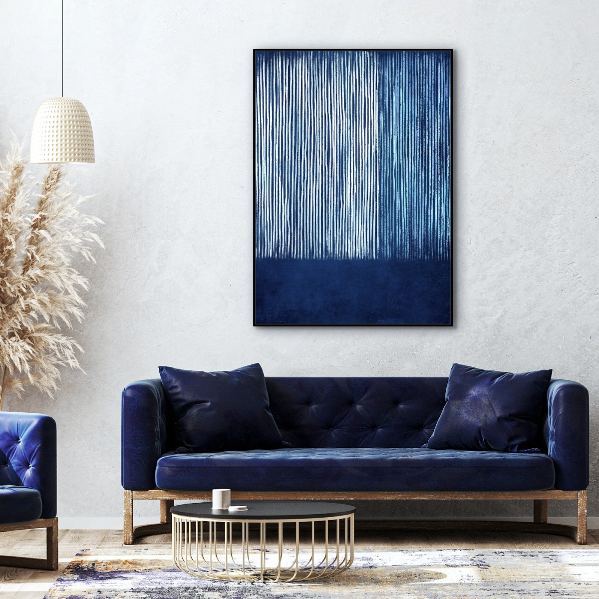 Framed Canvas 100x140cm - Blue Lines