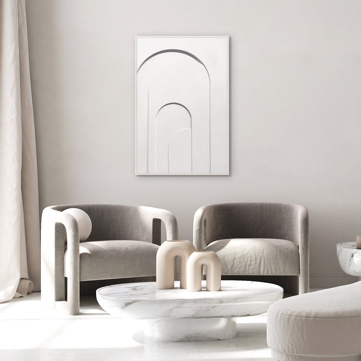 Framed Canvas 60x90cm 3D Structure - Off White Arch
