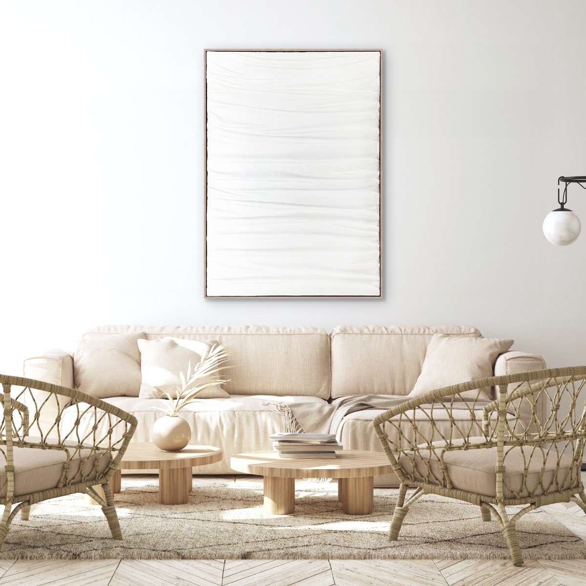 Framed Canvas 100x140cm 3D Hand-Paint Plaster - Off White