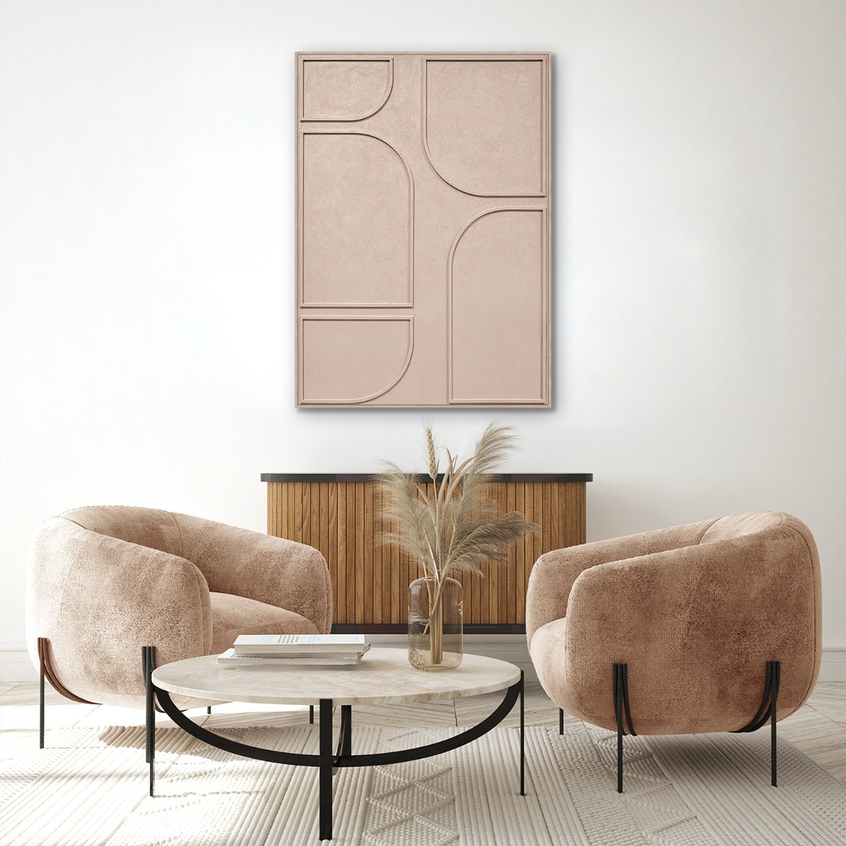 Framed Canvas 100x140cm Plaster - Geo Light