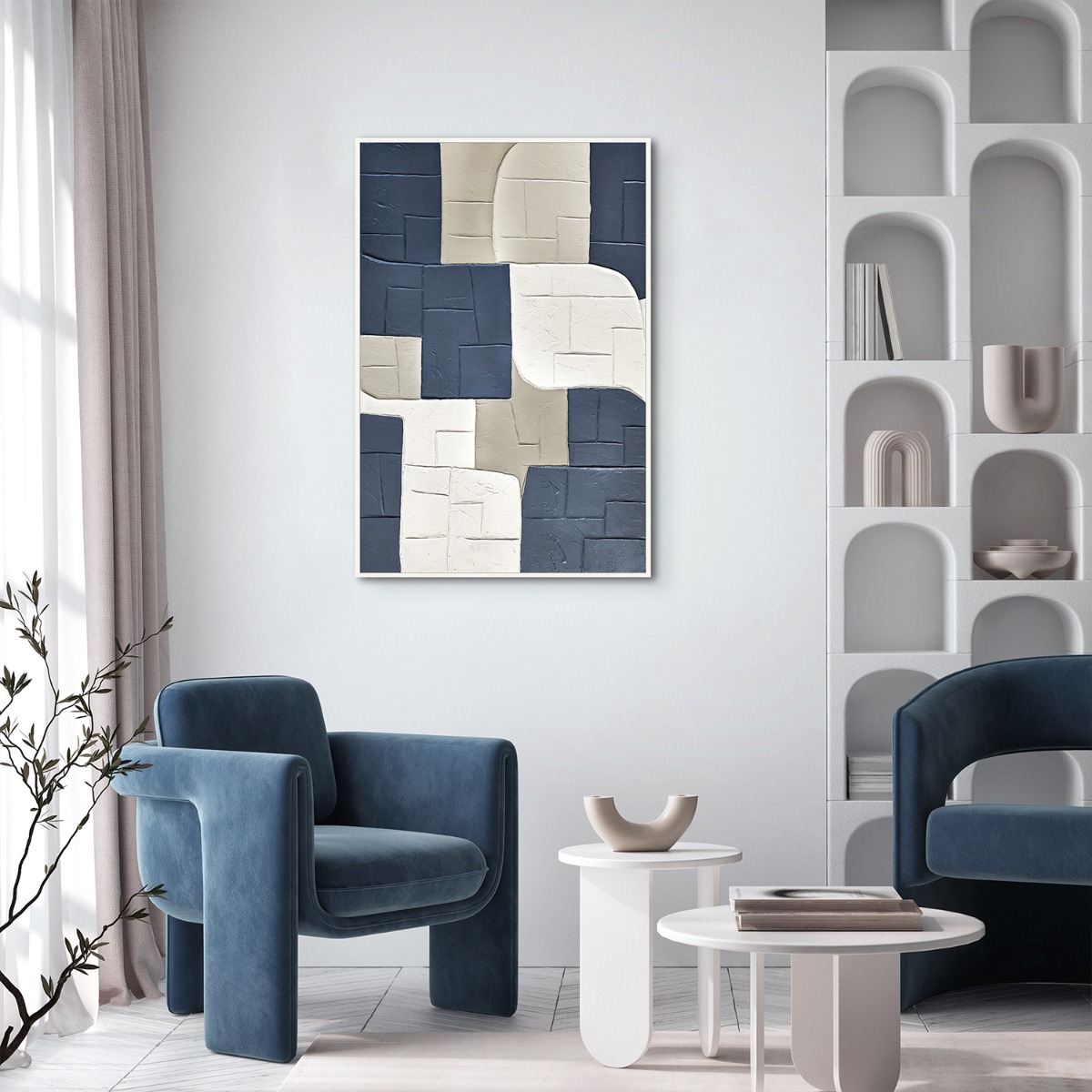 Framed Canvas 60x90cm 100% Handpainting - Blue