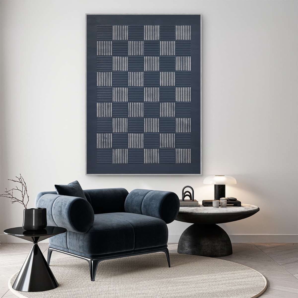 Framed Canvas 100x140cm Chic Plaster - Blue Squares