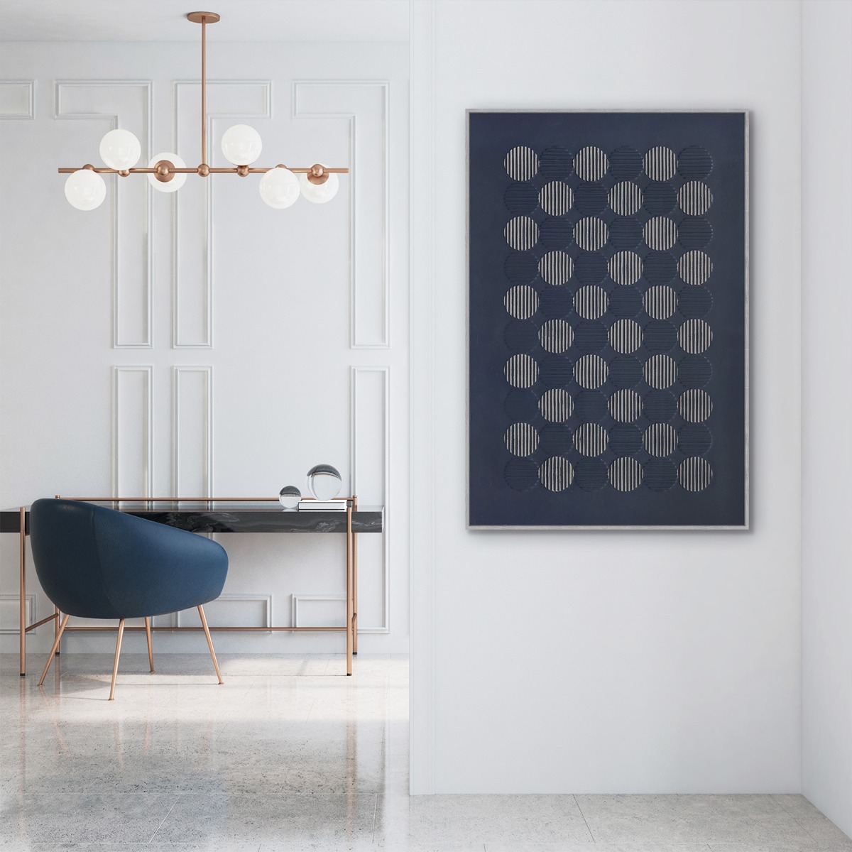 Framed Canvas 80x120cm Chic Plaster - Blue Circles