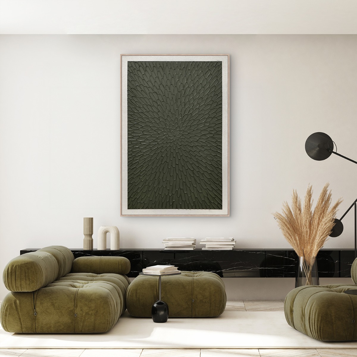 Framed Canvas 80x120cm Linen & Plaster - Blooming