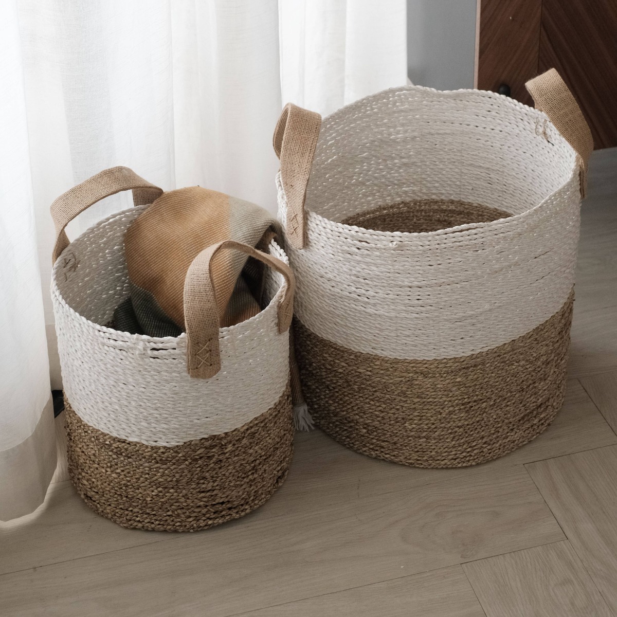 Samara Two-Tone Seagrass Round Basket (Set of 2)