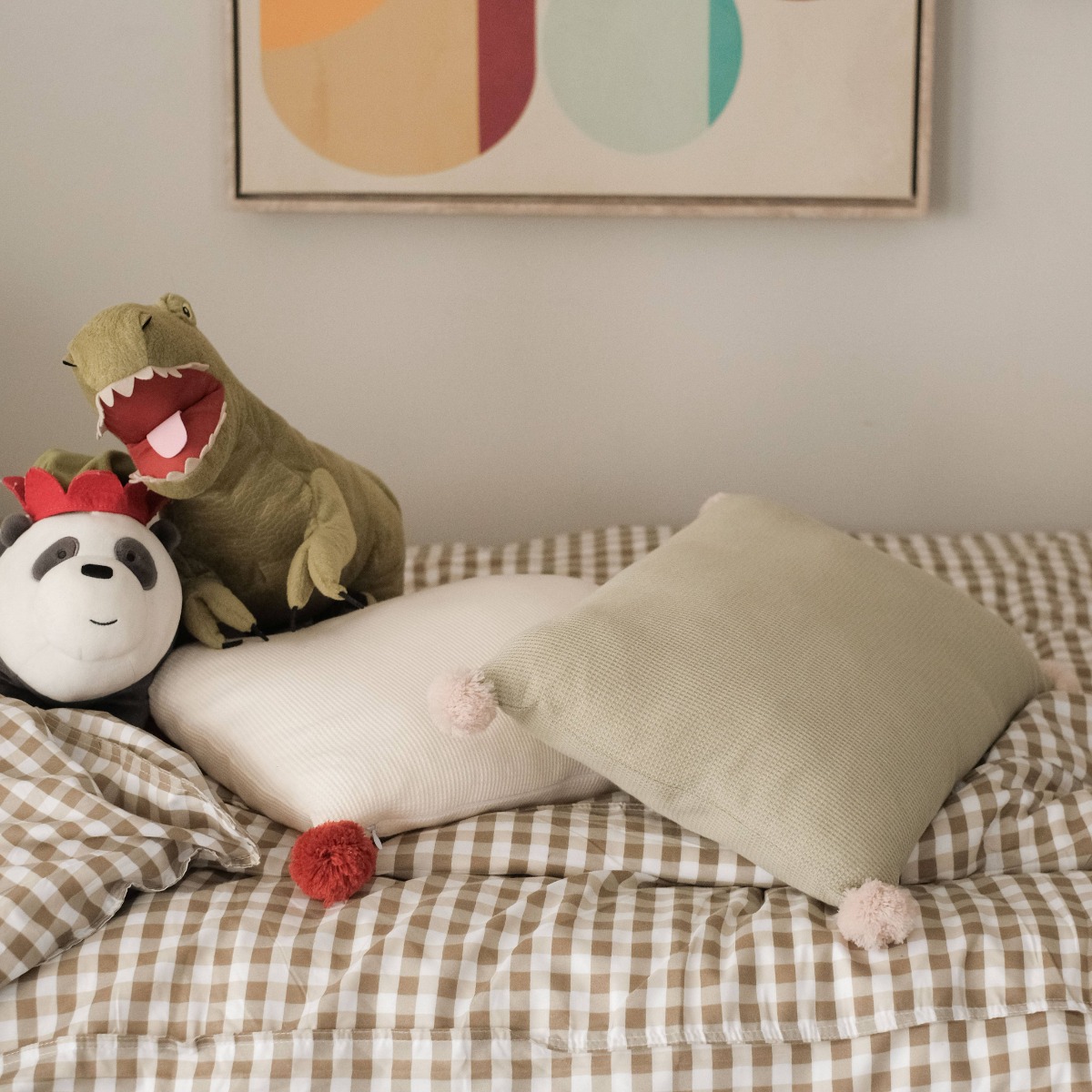 Waffle Pom-Poms Cushion 30x40cm Light Green