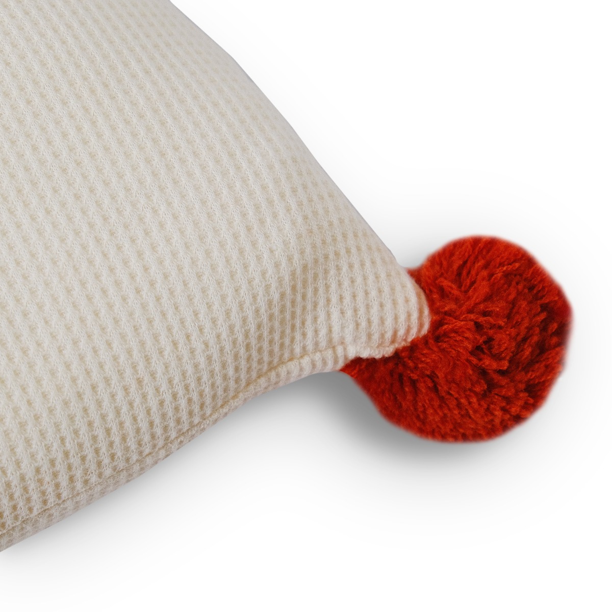Waffle Pom-Poms Cushion 30x40cm Ivory White