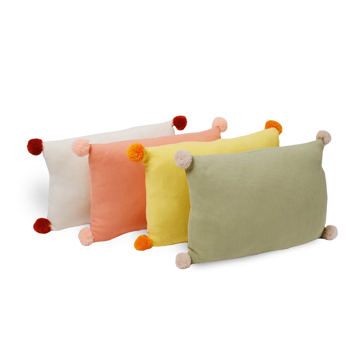 Waffle Pom-Poms Cushion 30x40cm Lemon Yellow
