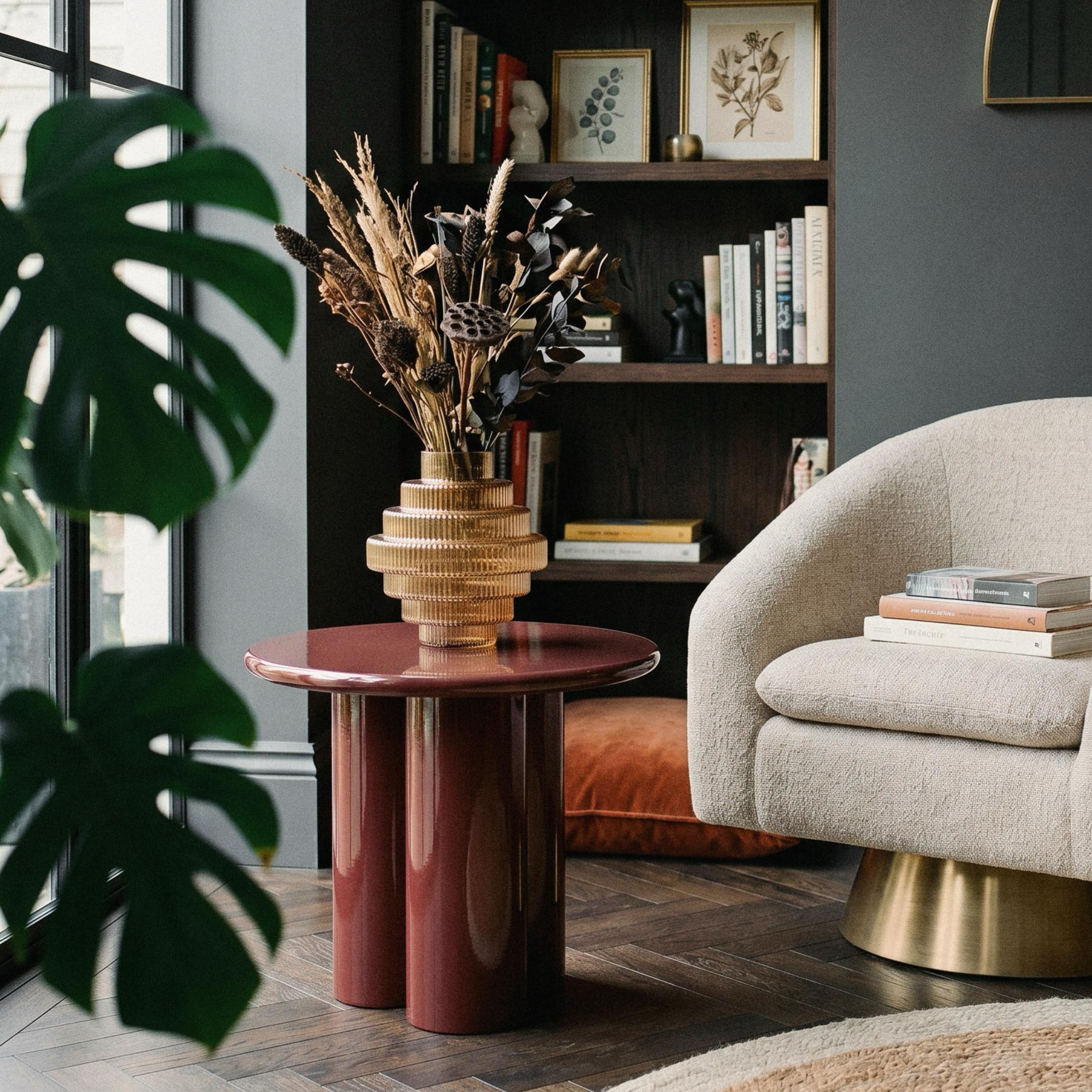 Olaria Maroon Round Side Table