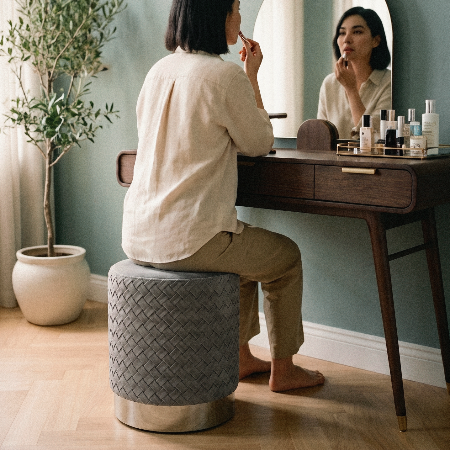 Reana Weave Dining Stool Pebble Grey