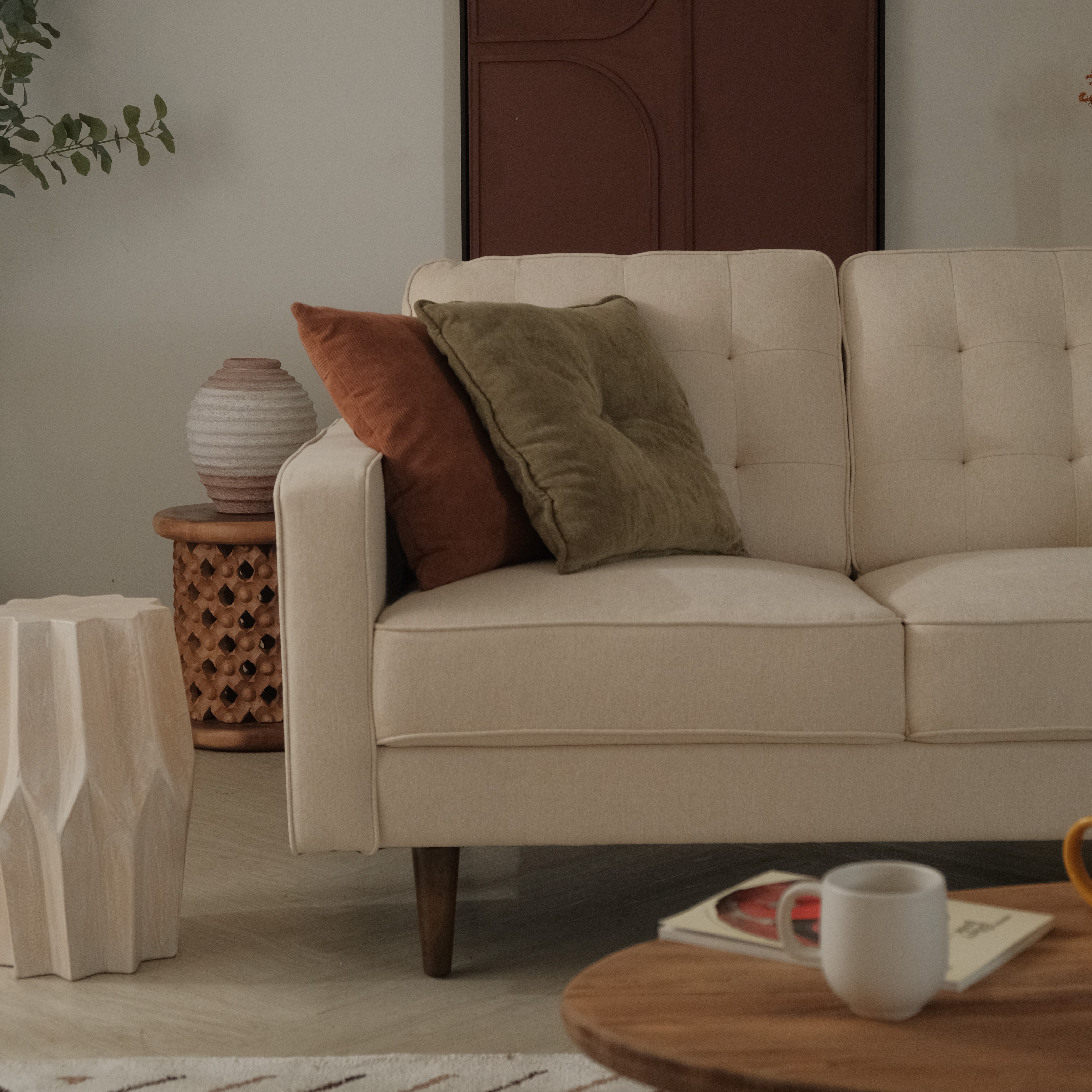 Jane Light Beige Mid-Century 2 Seater Sofa