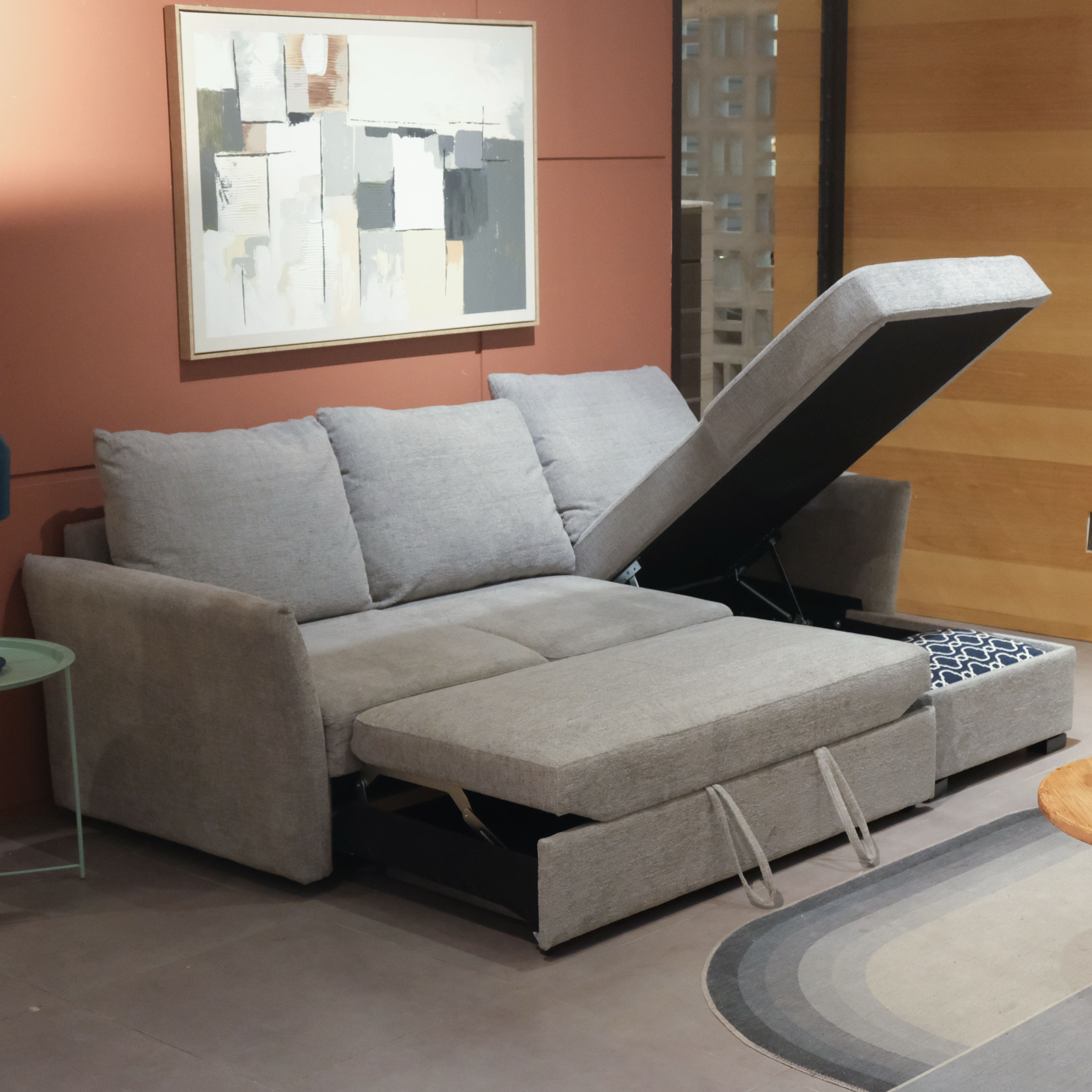 Asher Stone Grey Sectional Sofa Bed With Storage