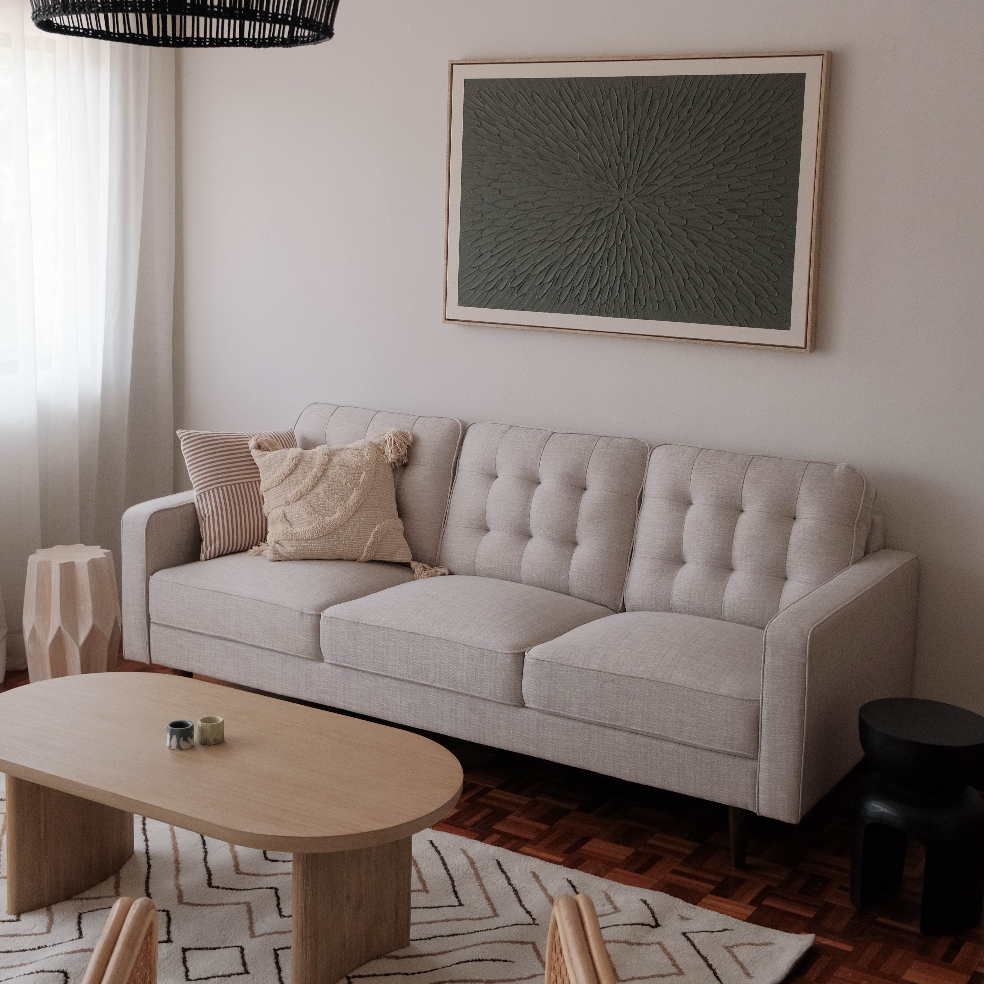 Jane Mist Grey Mid-Century 3 Seater Sofa