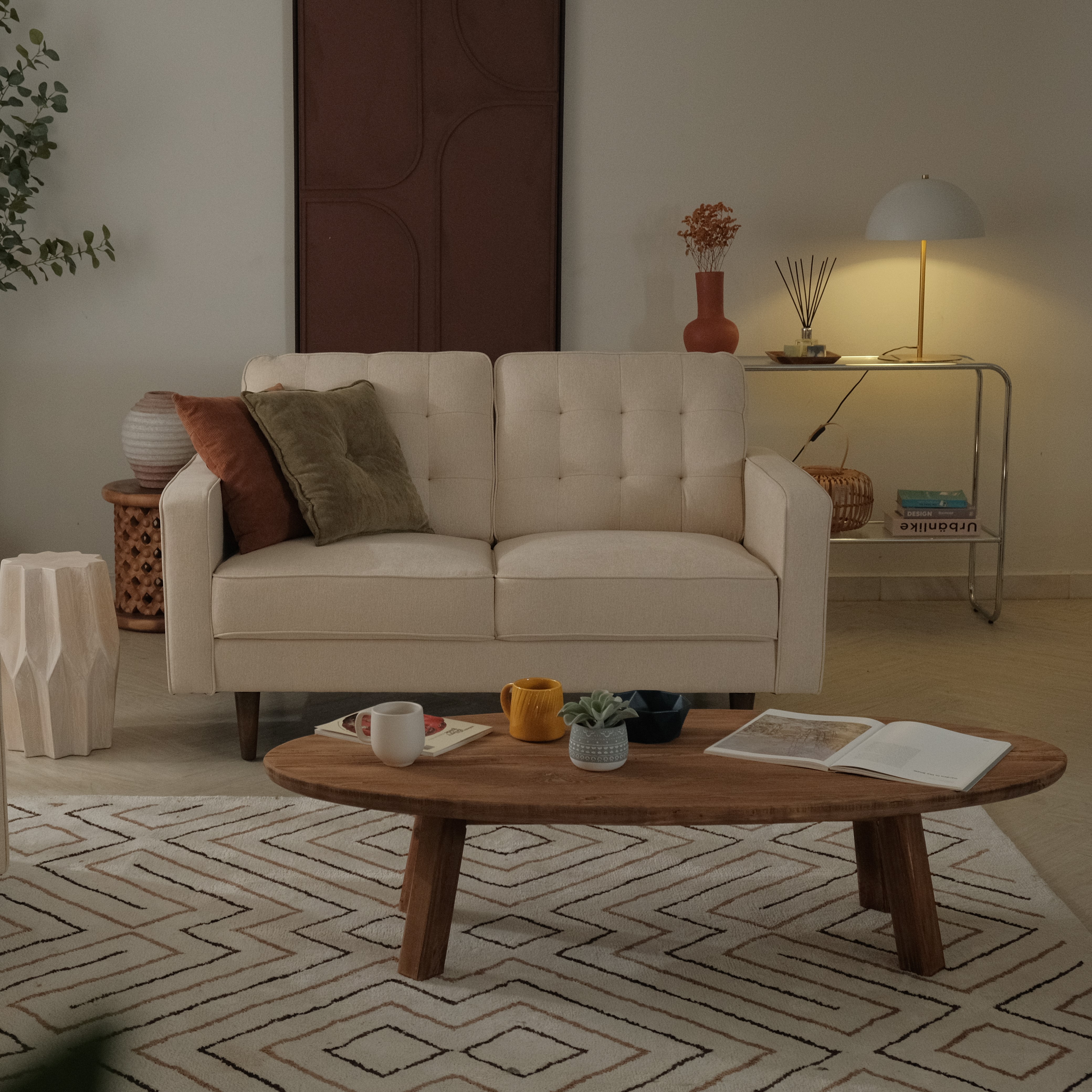 Jane Light Beige Mid-Century 2 Seater Sofa