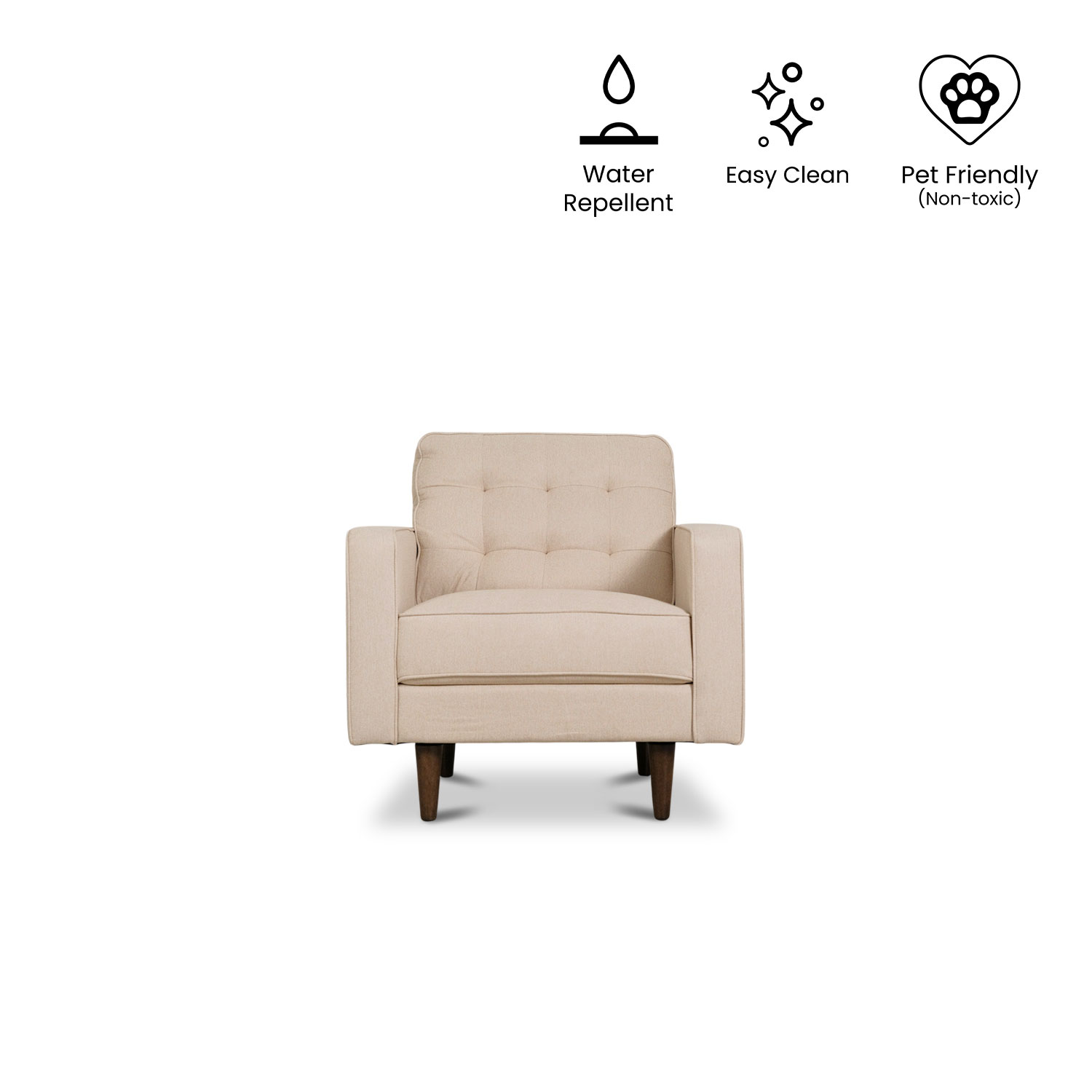 Jane Light Beige Mid-Century 1 Seater Sofa
