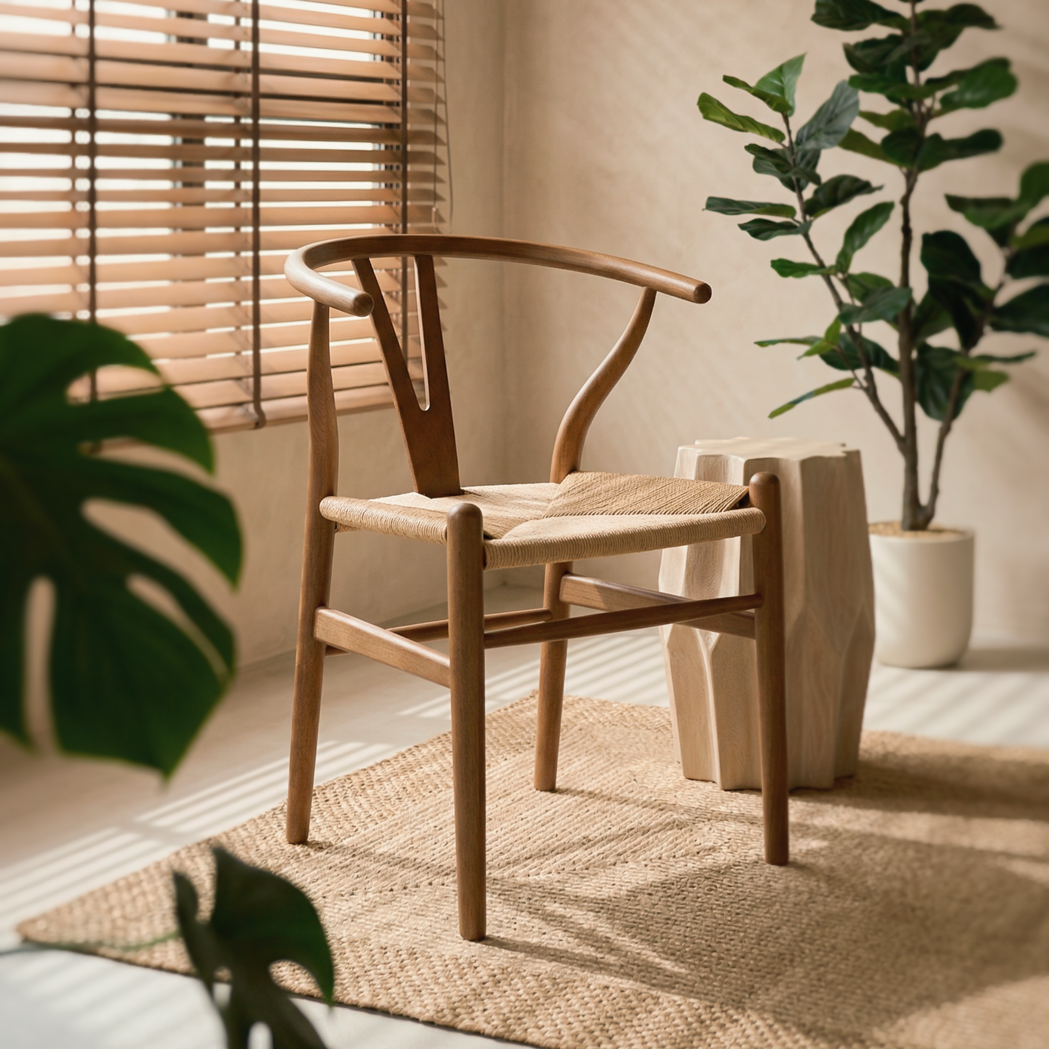 Replica Wishbone Chair - Brown & Natural