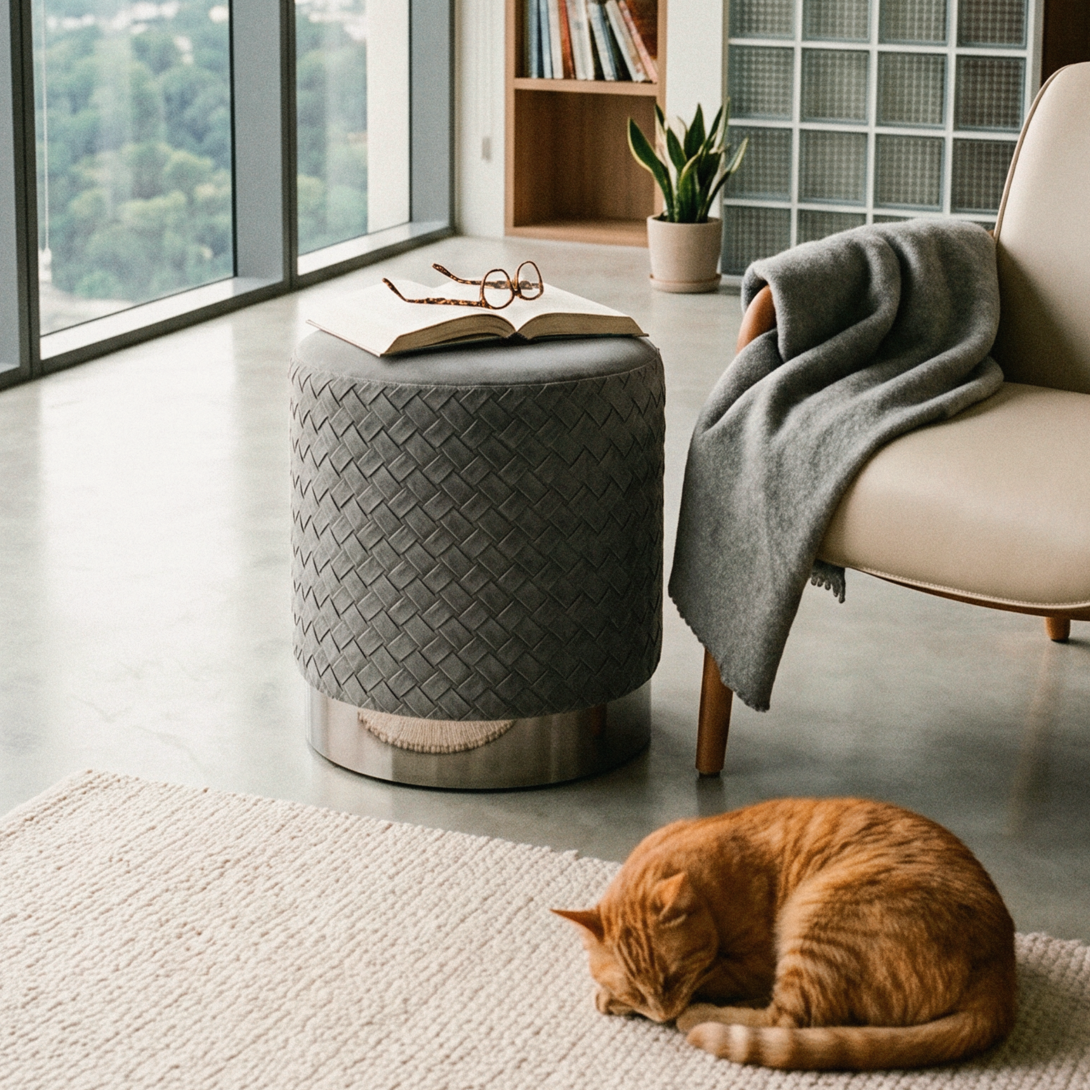 Reana Weave Dining Stool Pebble Grey