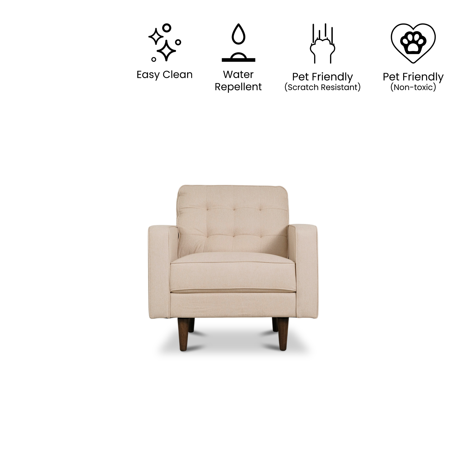 Jane Light Beige Mid-Century 1 Seater Sofa