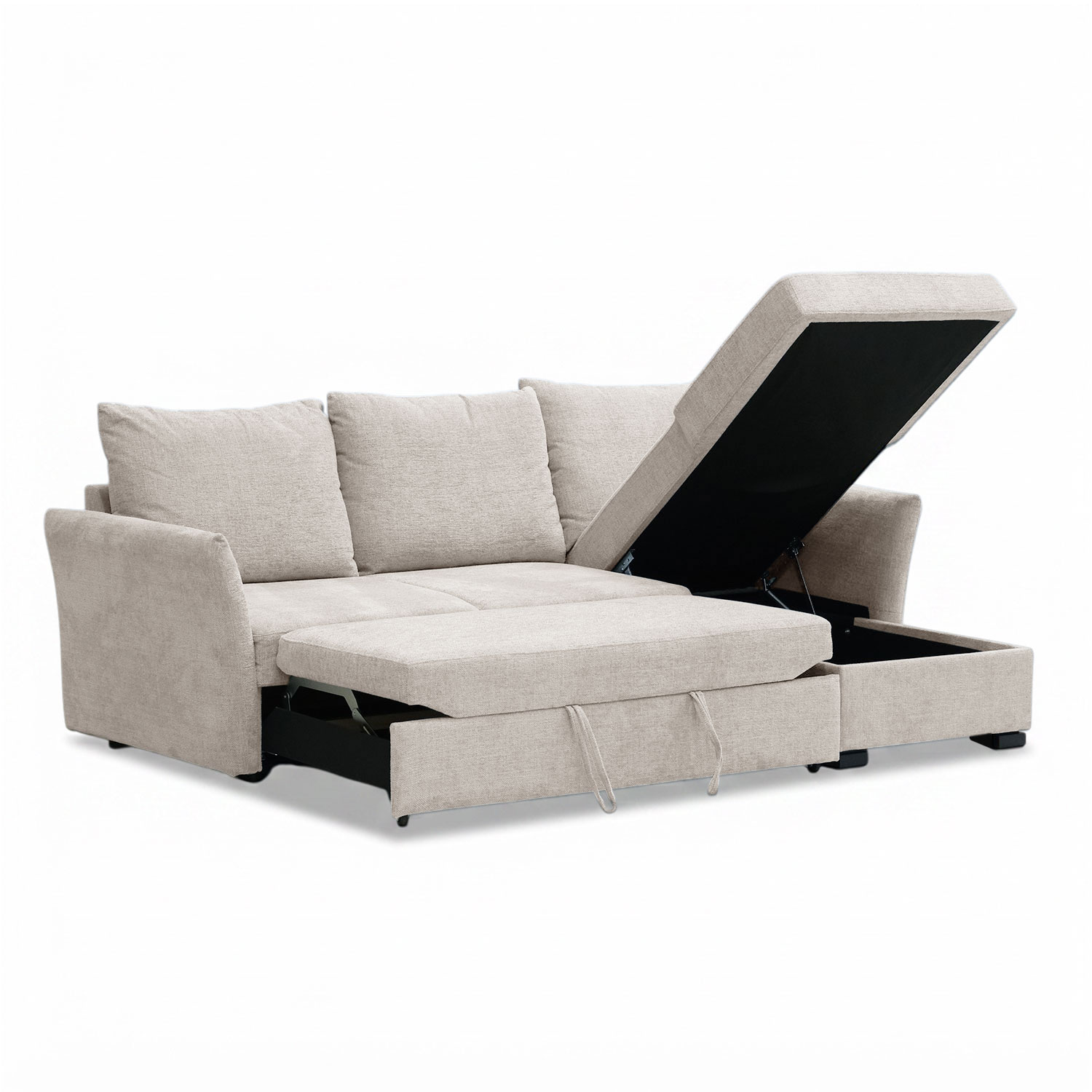 Asher Light Beige Sectional Sofa Bed With Storage
