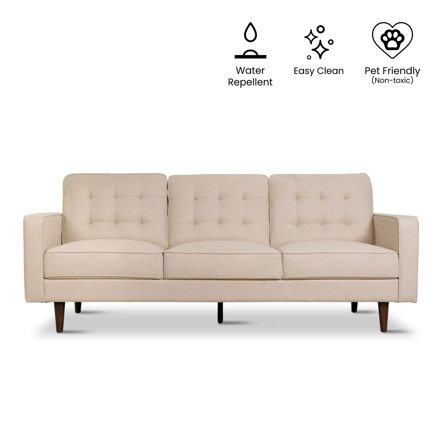 Jane Light Beige Mid-Century 3 Seater Sofa