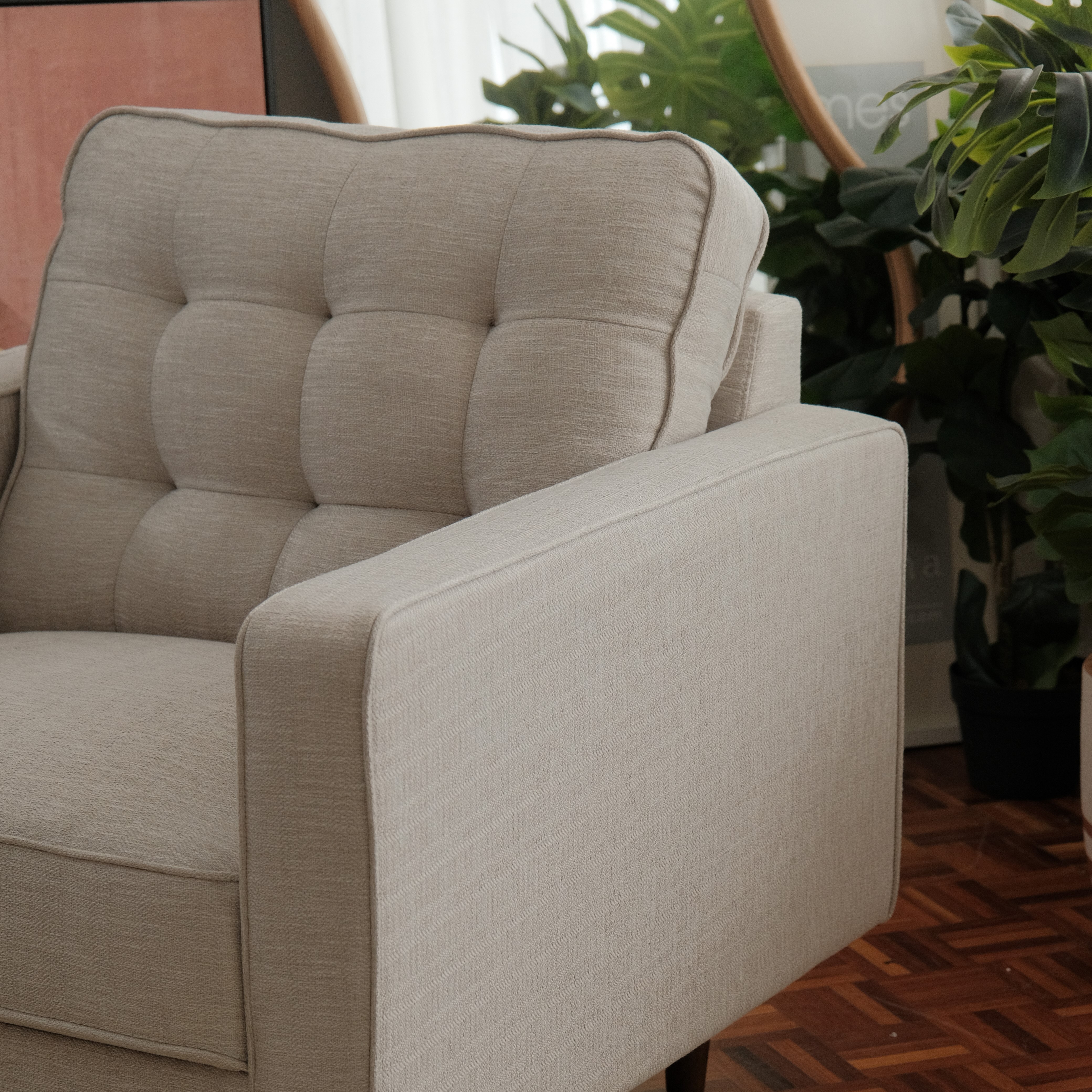 Jane Mist Grey Mid-Century 1 Seater Sofa