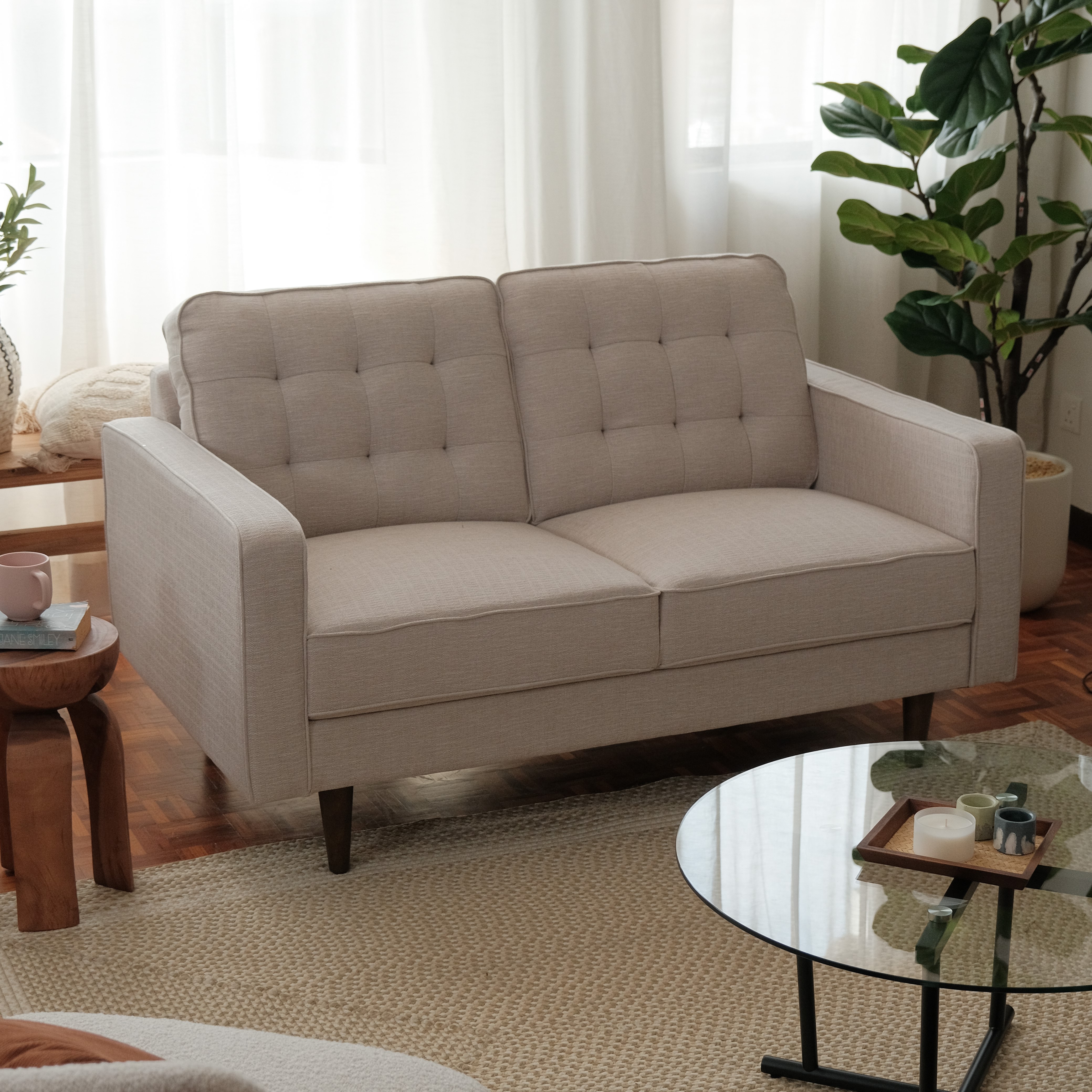 Jane Mist Grey Mid-Century 2 Seater Sofa