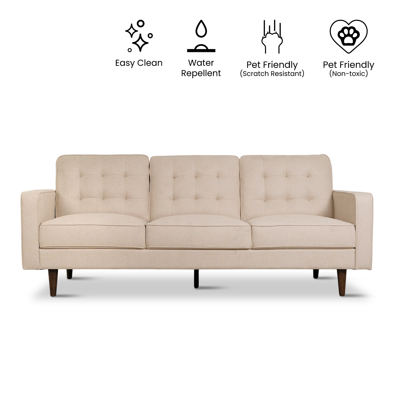 Jane Light Beige Mid-Century 3 Seater Sofa